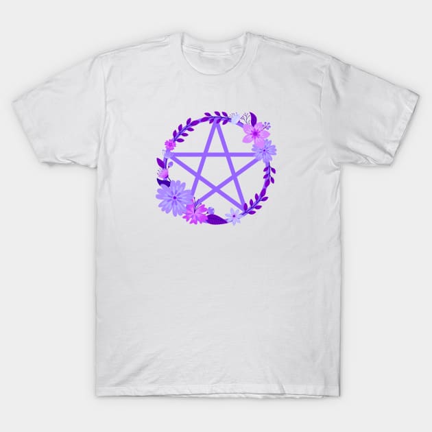 Purple Floral Pentacle Design Cheeky Witch® T-Shirt by Cheeky Witch